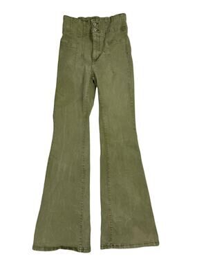 FREE PEOPLE Jeans 26 Green We The Free Jayde Flare High Waisted Stretch Military